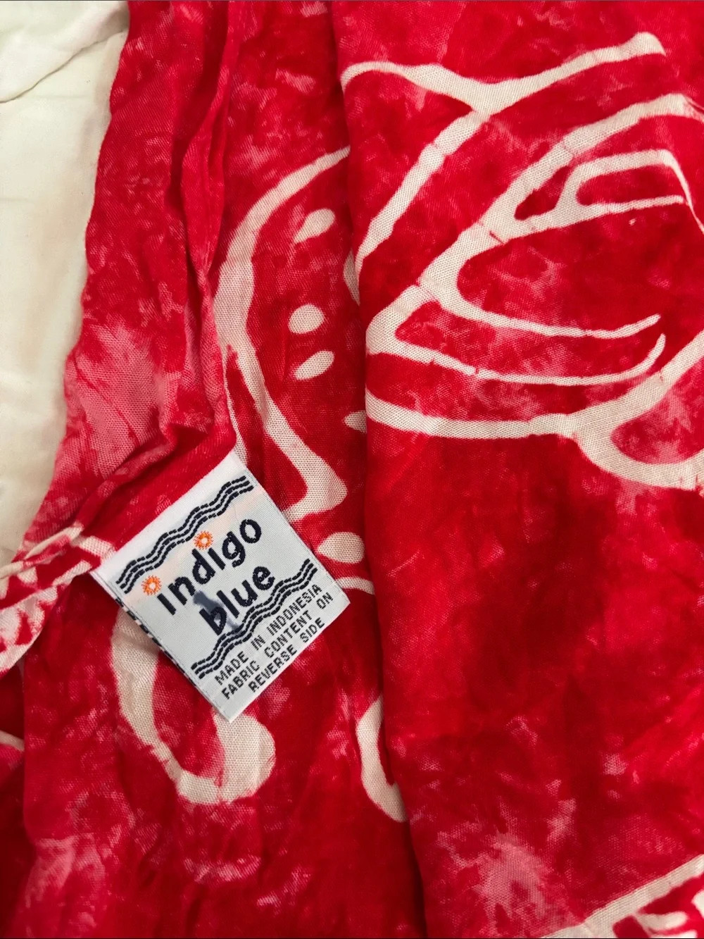 Indigo Blue Red and White Printed Wrap Scarf